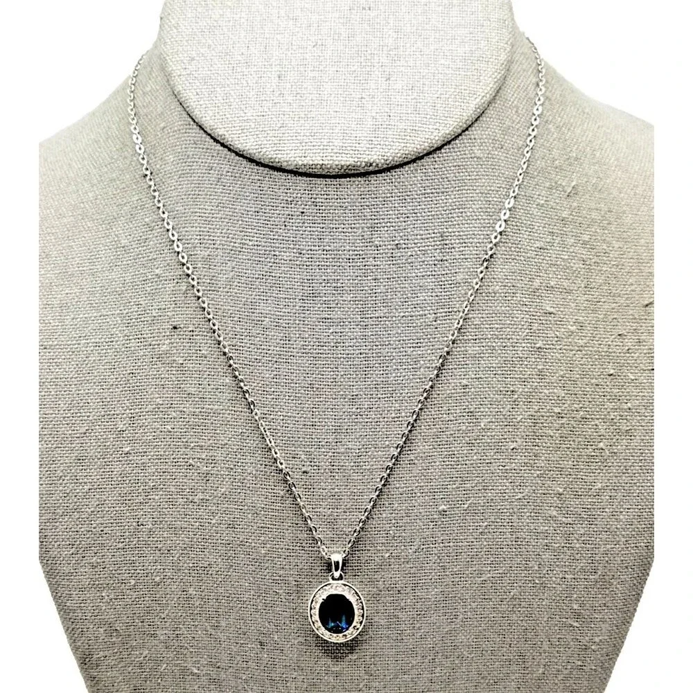 Annaleece by Devries Swarovski Crystal Pendant Necklace Blue Clear Silver Tone